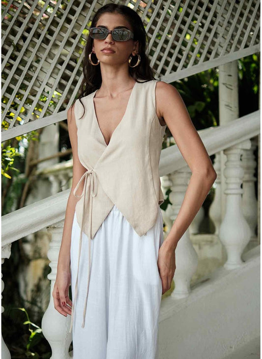 LINEN WRAP TOP : COCONUT